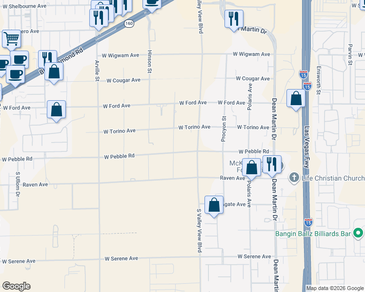 map of restaurants, bars, coffee shops, grocery stores, and more near 3888 West Pebble Road in Las Vegas