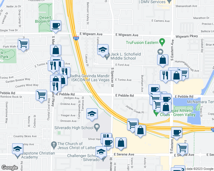 map of restaurants, bars, coffee shops, grocery stores, and more near 8841 Blue Wolf Street in Las Vegas