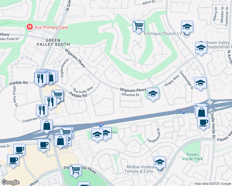 map of restaurants, bars, coffee shops, grocery stores, and more near 30 Daisy Meadow Terrace in Henderson