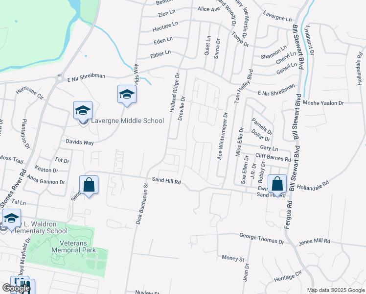 map of restaurants, bars, coffee shops, grocery stores, and more near 219 Renwick Drive in La Vergne