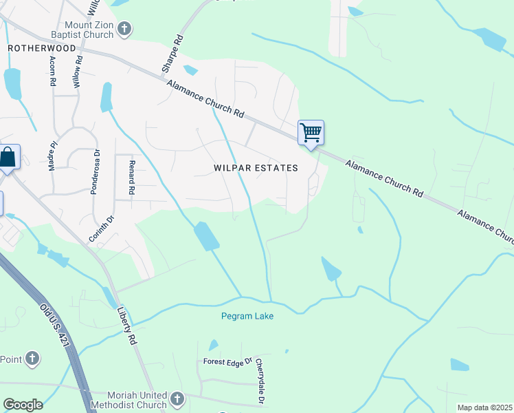 map of restaurants, bars, coffee shops, grocery stores, and more near 1800 Chiles Higgins Court in Greensboro