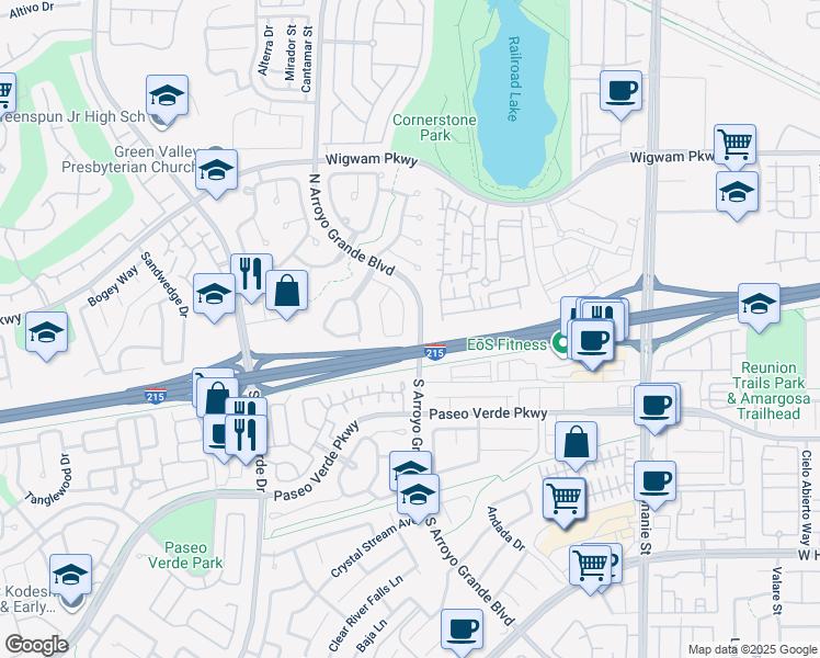 map of restaurants, bars, coffee shops, grocery stores, and more near 8 Palazzo Terrace in Henderson