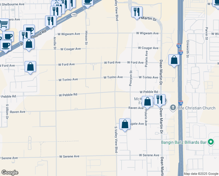 map of restaurants, bars, coffee shops, grocery stores, and more near 3888 West Pebble Road in Las Vegas