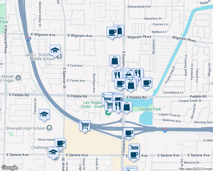 map of restaurants, bars, coffee shops, grocery stores, and more near 8805 Jeffreys Street in Las Vegas