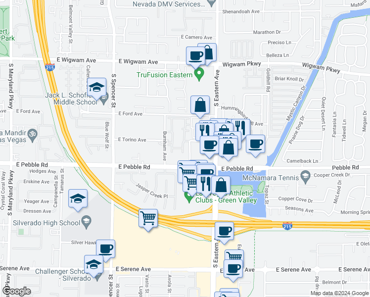 map of restaurants, bars, coffee shops, grocery stores, and more near 8805 Jeffreys Street in Las Vegas
