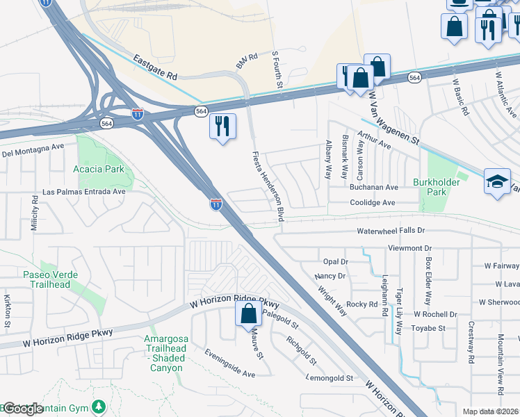 map of restaurants, bars, coffee shops, grocery stores, and more near 712 Sleeping City Avenue in Henderson