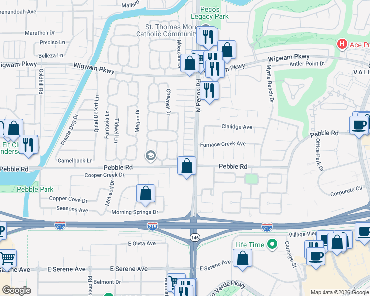 map of restaurants, bars, coffee shops, grocery stores, and more near 2610 Autumn Blaze Avenue in Henderson