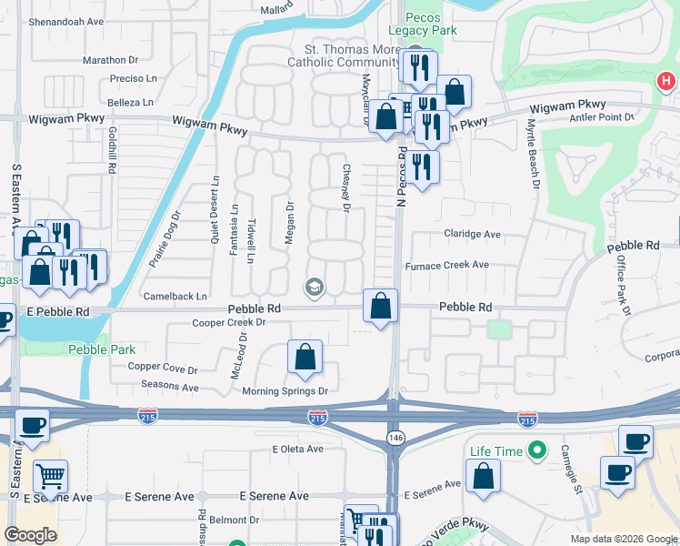 map of restaurants, bars, coffee shops, grocery stores, and more near 21 Almond Dr in Henderson