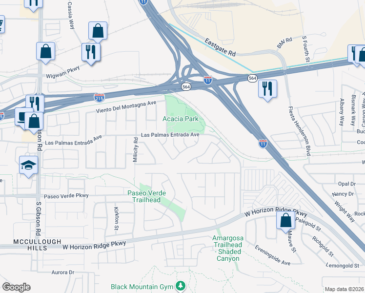map of restaurants, bars, coffee shops, grocery stores, and more near 109 La Suena Court in Henderson
