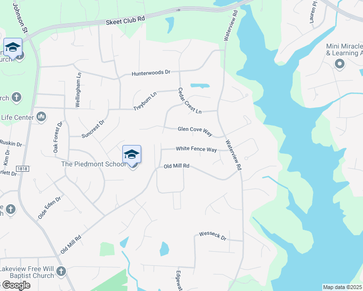 map of restaurants, bars, coffee shops, grocery stores, and more near 2513 White Fence Way in High Point