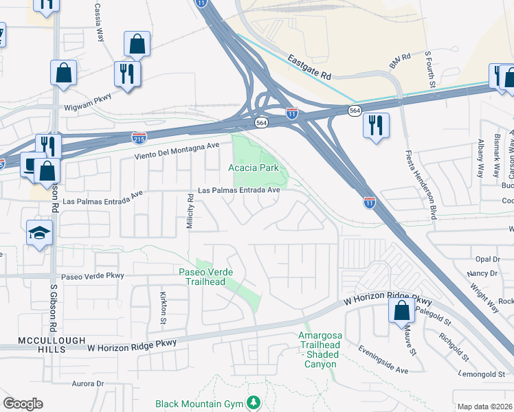 map of restaurants, bars, coffee shops, grocery stores, and more near 109 La Suena Court in Henderson
