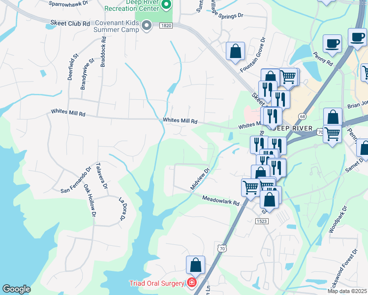 map of restaurants, bars, coffee shops, grocery stores, and more near 2310 Hemlock Drive in High Point