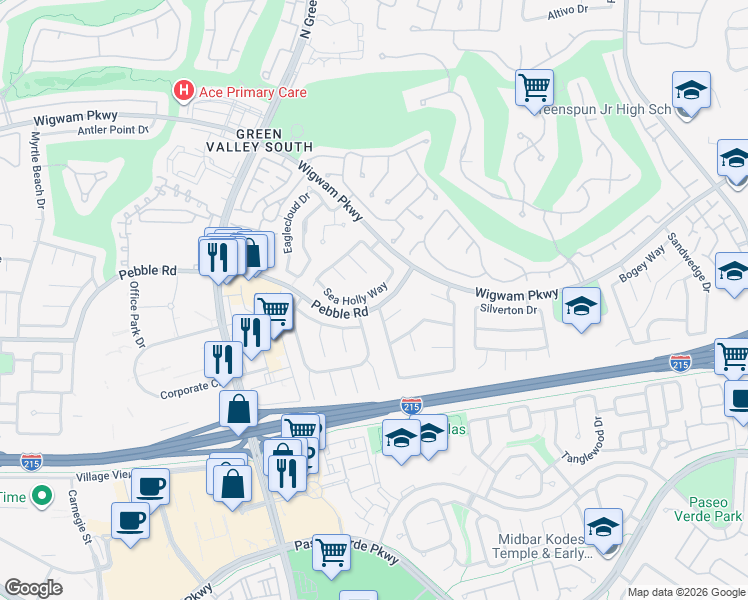 map of restaurants, bars, coffee shops, grocery stores, and more near 78 Sea Holly Way in Henderson