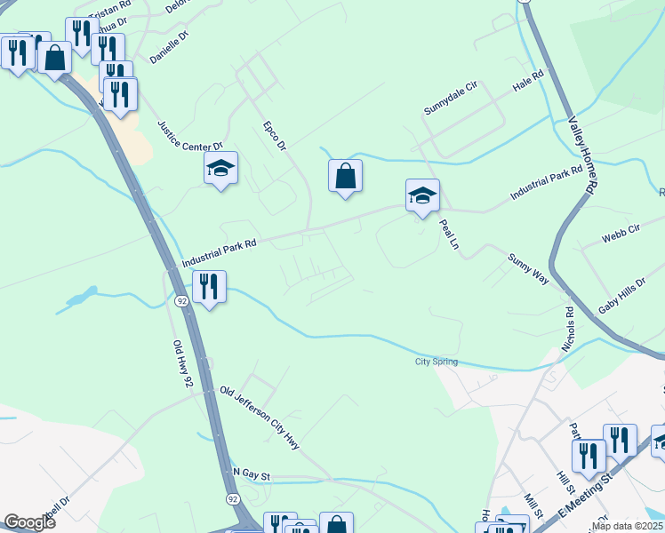 map of restaurants, bars, coffee shops, grocery stores, and more near 1027 Ashley Way in Dandridge