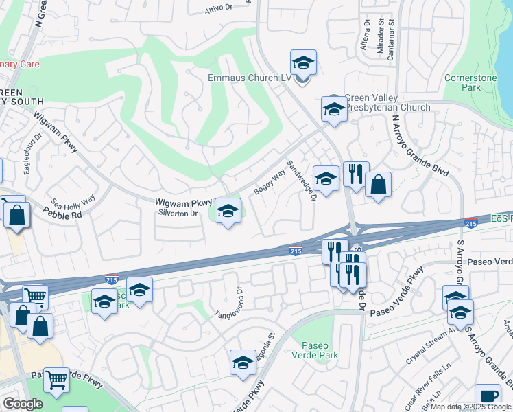 map of restaurants, bars, coffee shops, grocery stores, and more near 1858 Bogey Way in Henderson