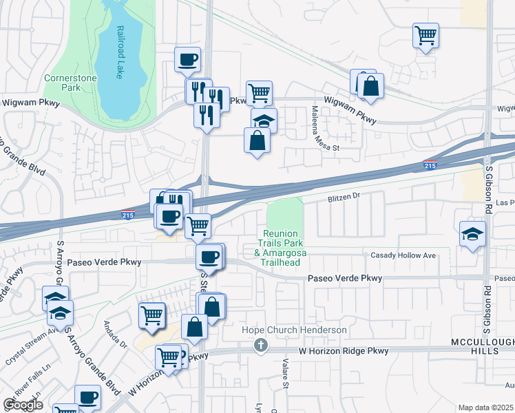 map of restaurants, bars, coffee shops, grocery stores, and more near 1310 Crystal Hill Lane in Henderson