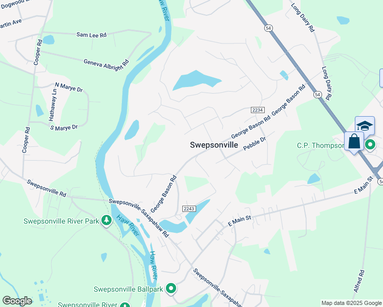 map of restaurants, bars, coffee shops, grocery stores, and more near 1156 George Bason Road in Graham