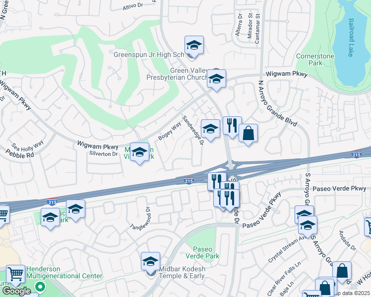 map of restaurants, bars, coffee shops, grocery stores, and more near 1837 Birdie Lane in Henderson