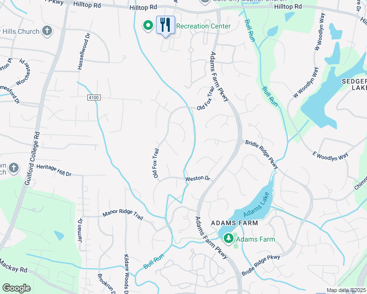 map of restaurants, bars, coffee shops, grocery stores, and more near 25 Brackenwood Court in Greensboro