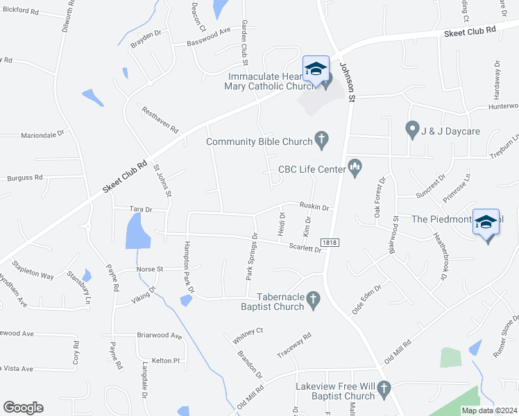 map of restaurants, bars, coffee shops, grocery stores, and more near 901 Ruskin Drive in High Point