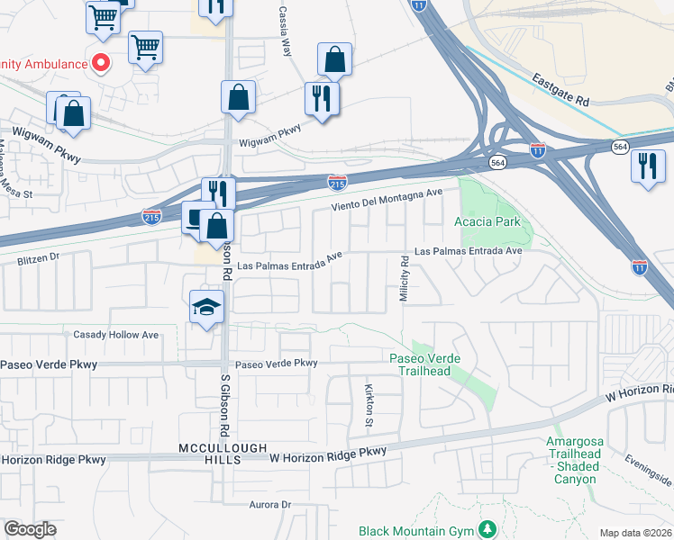 map of restaurants, bars, coffee shops, grocery stores, and more near 88 Misty Rain Street in Henderson
