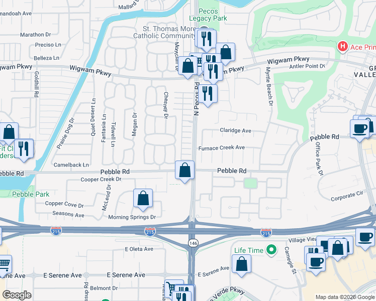 map of restaurants, bars, coffee shops, grocery stores, and more near 2605 Smoke Canyon Avenue in Henderson