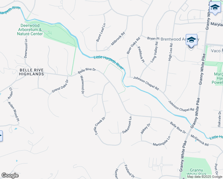 map of restaurants, bars, coffee shops, grocery stores, and more near 6209 Belle Rive Drive in Brentwood