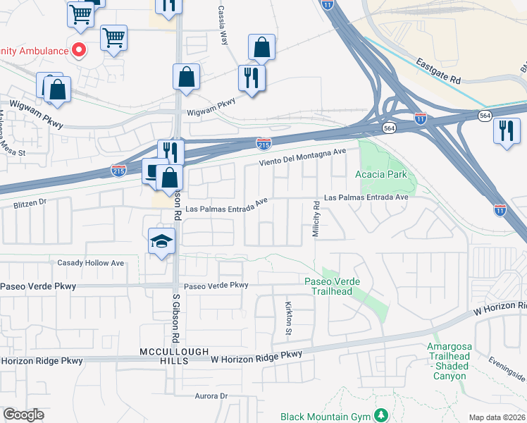 map of restaurants, bars, coffee shops, grocery stores, and more near 88 Misty Rain St in Henderson