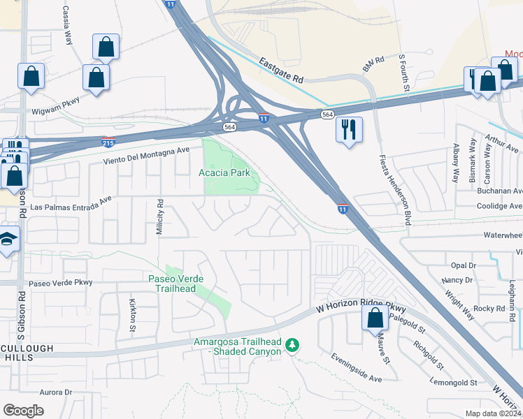 map of restaurants, bars, coffee shops, grocery stores, and more near 732 Camino La Paz in Henderson