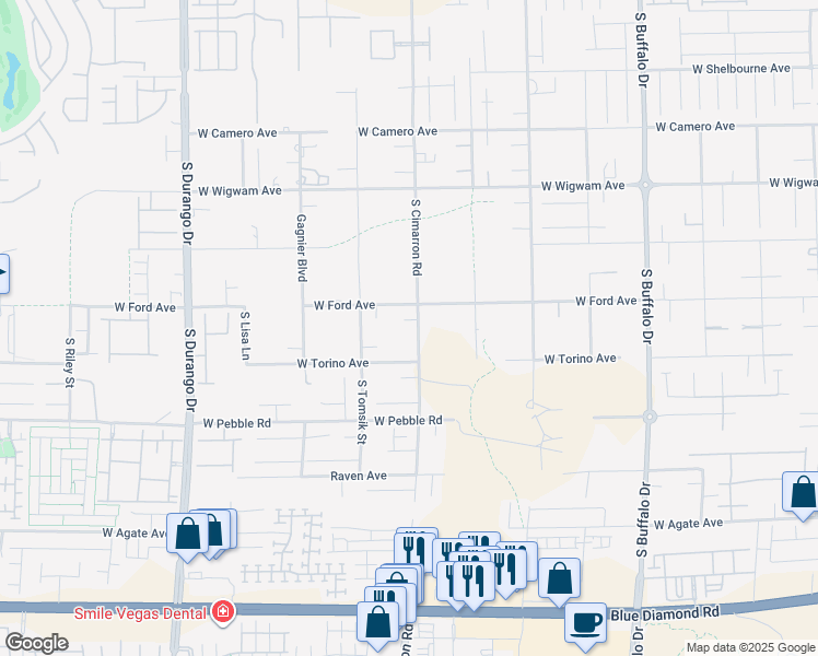 map of restaurants, bars, coffee shops, grocery stores, and more near 8745 South Cimarron Road in Las Vegas