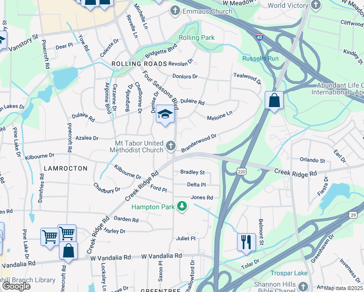 map of restaurants, bars, coffee shops, grocery stores, and more near 2129 Tabor Street in Greensboro