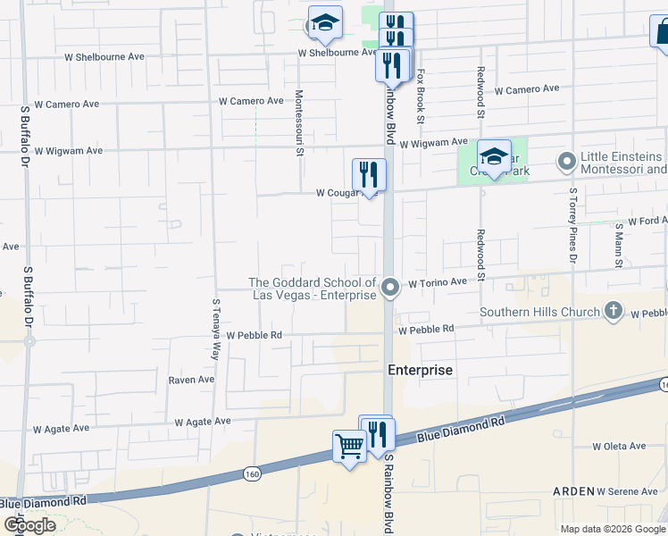 map of restaurants, bars, coffee shops, grocery stores, and more near 7050 West Torino Avenue in Las Vegas