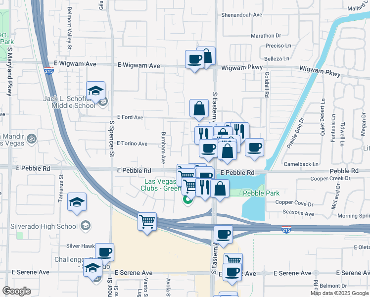 map of restaurants, bars, coffee shops, grocery stores, and more near 8805 Jeffreys Street in Las Vegas