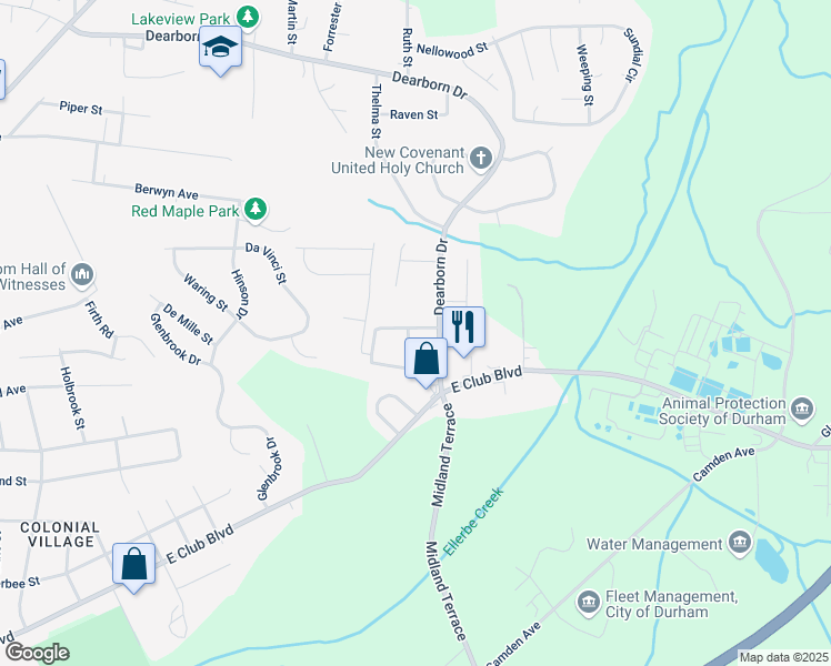 map of restaurants, bars, coffee shops, grocery stores, and more near 1318 Wiley Avenue in Durham