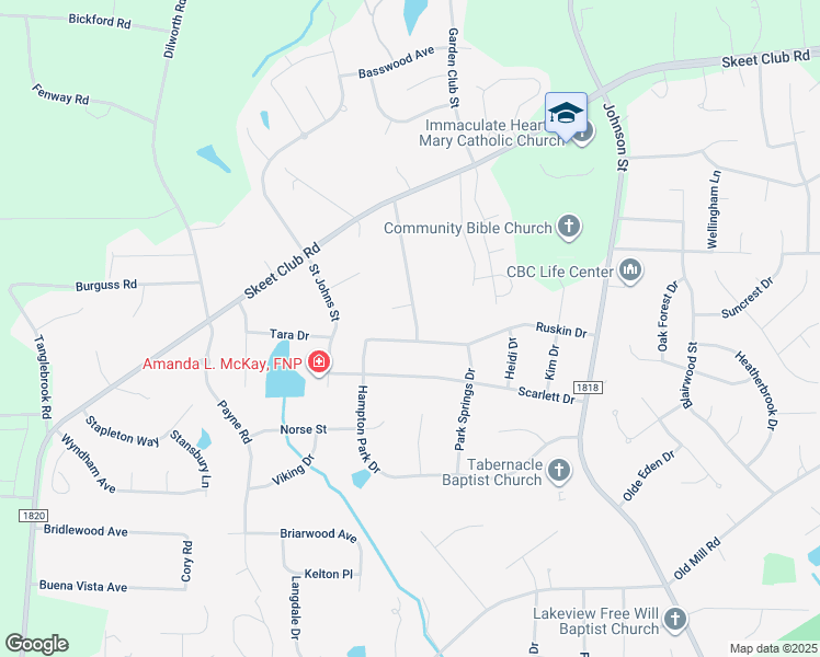 map of restaurants, bars, coffee shops, grocery stores, and more near 3523 Hunting Ridge Drive in High Point