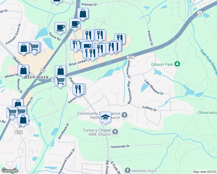 map of restaurants, bars, coffee shops, grocery stores, and more near 3786 Vanhoe Lane in Jamestown