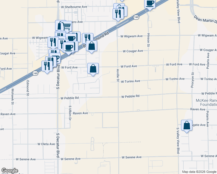 map of restaurants, bars, coffee shops, grocery stores, and more near 4435 West Torino Avenue in Las Vegas