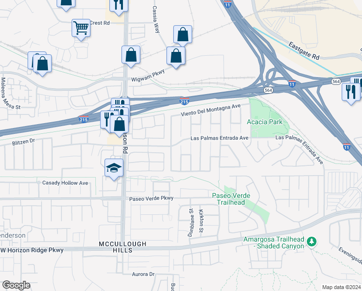 map of restaurants, bars, coffee shops, grocery stores, and more near 2 Misty Rain Street in Henderson