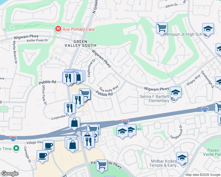 map of restaurants, bars, coffee shops, grocery stores, and more near 73 Sea Holly Way in Henderson