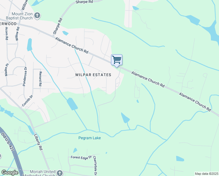 map of restaurants, bars, coffee shops, grocery stores, and more near 2709 Wilpar Drive in Greensboro