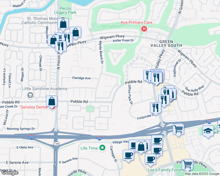 map of restaurants, bars, coffee shops, grocery stores, and more near 2409 Enchantment in Henderson