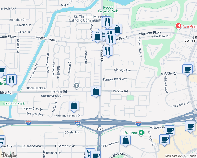 map of restaurants, bars, coffee shops, grocery stores, and more near 2602 Smoke Canyon Avenue in Henderson