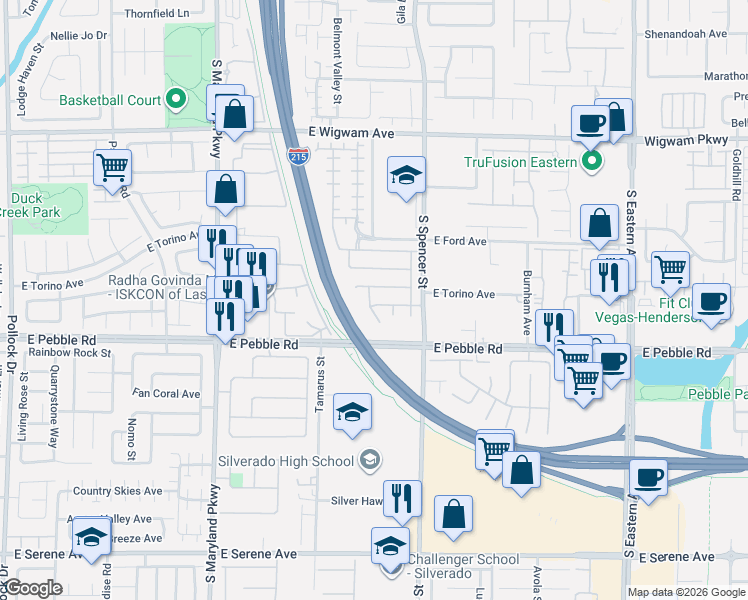 map of restaurants, bars, coffee shops, grocery stores, and more near 1668 Crow Creek Avenue in Las Vegas