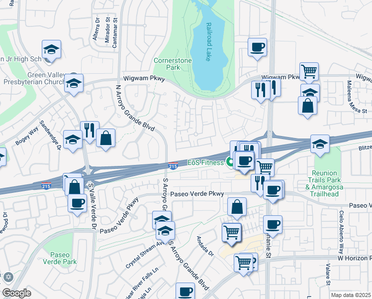 map of restaurants, bars, coffee shops, grocery stores, and more near 1525 Spiced Wine Avenue in Henderson