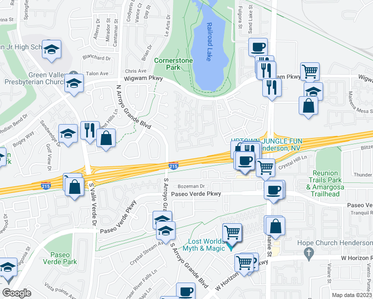 map of restaurants, bars, coffee shops, grocery stores, and more near 1525 Spiced Wine Avenue in Henderson