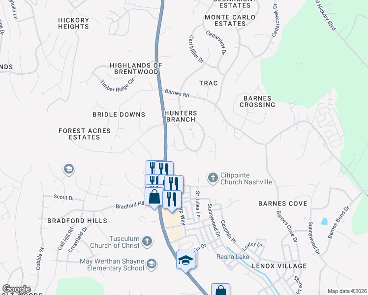 map of restaurants, bars, coffee shops, grocery stores, and more near in Nashville
