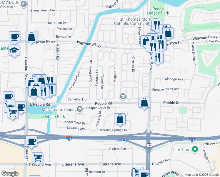 map of restaurants, bars, coffee shops, grocery stores, and more near 25 Jensen Drive in Henderson