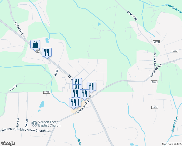 map of restaurants, bars, coffee shops, grocery stores, and more near 4710 Merriweather Road in Winston-Salem