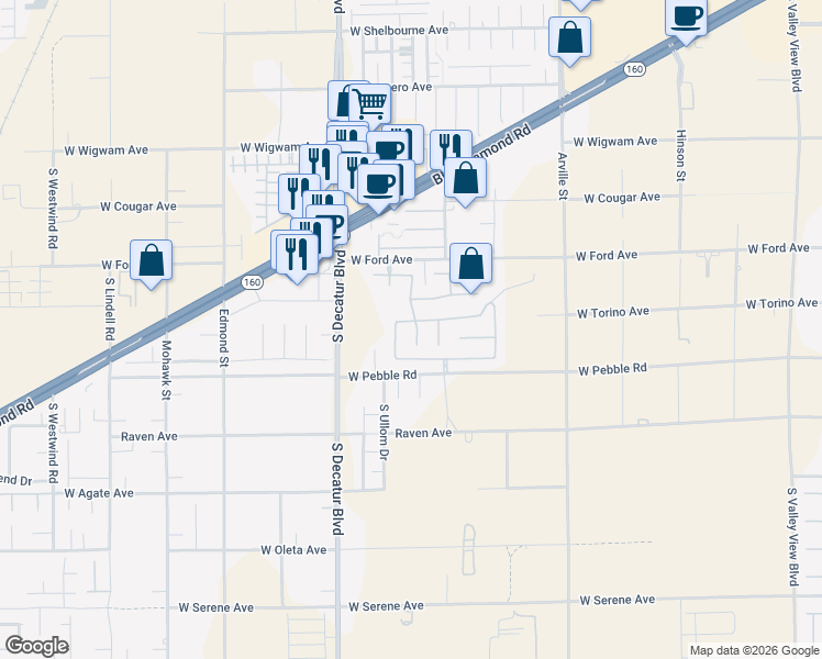 map of restaurants, bars, coffee shops, grocery stores, and more near 4722 Forest Shadow Avenue in Las Vegas