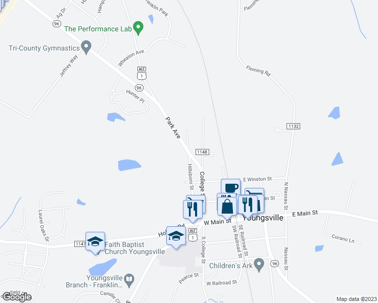 map of restaurants, bars, coffee shops, grocery stores, and more near in Youngsville